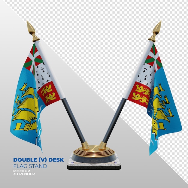 saint pierre and miquelon realistic 3d textured double desk flag stand for composition