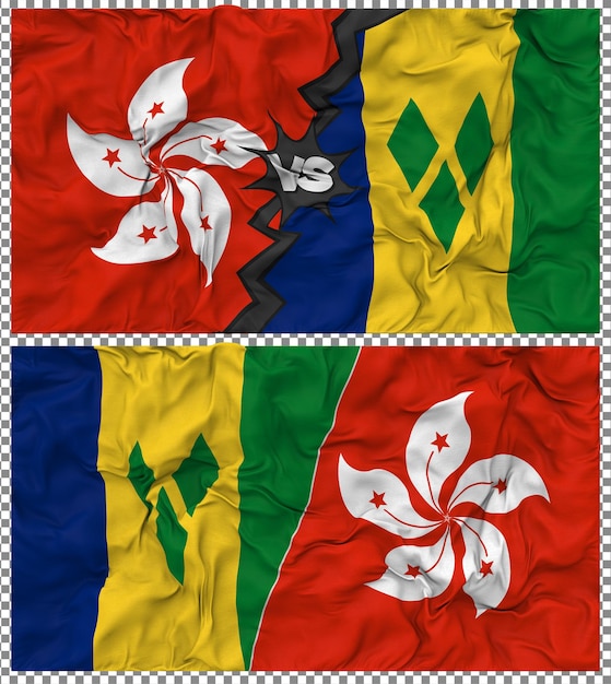 Saint Vincent i Grenadyny przeciwko Hong Kongu Półkombinowana flaga Cloth Bump Texture Rendering 3D
