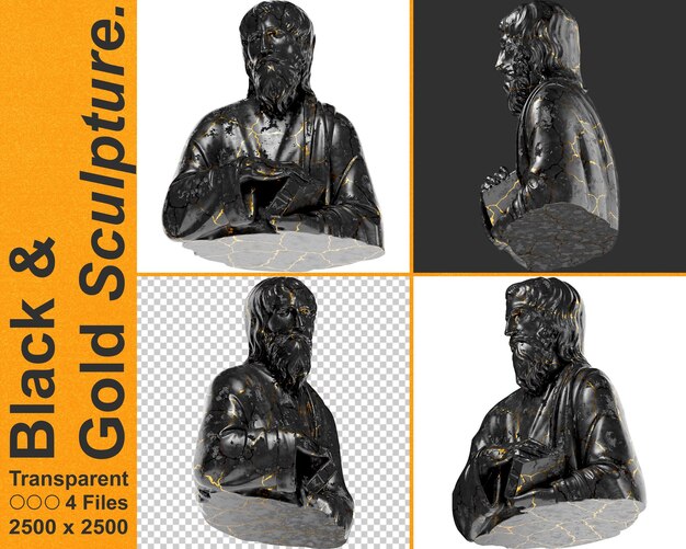 PSD a saint with a book black glossy marble and gold statue perfect for graphic design promotions