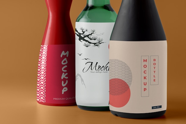 PSD sake fles mock-up ontwerp