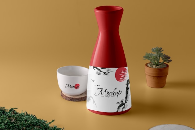 PSD sake fles mock-up ontwerp