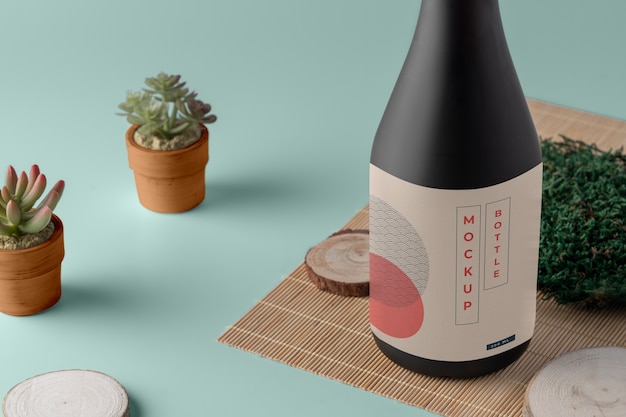 PSD sake fles mock-up ontwerp