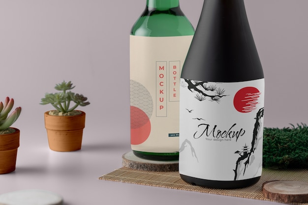 PSD sake fles mock-up ontwerp