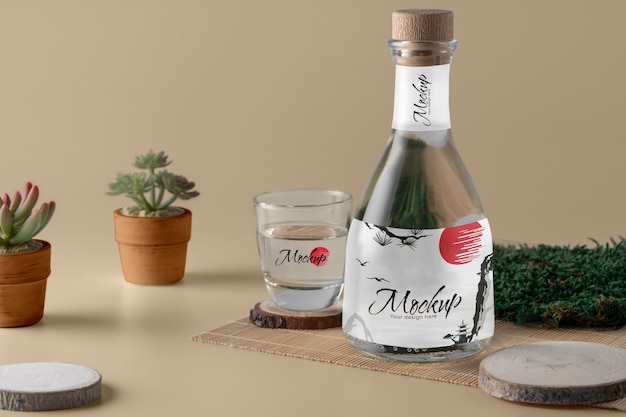 PSD sake fles mock-up ontwerp