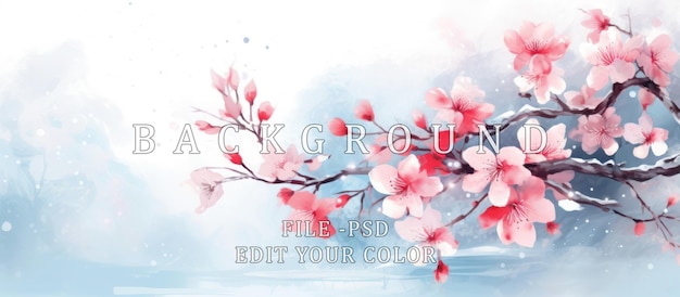 Sakura watercolor illustration blur white background