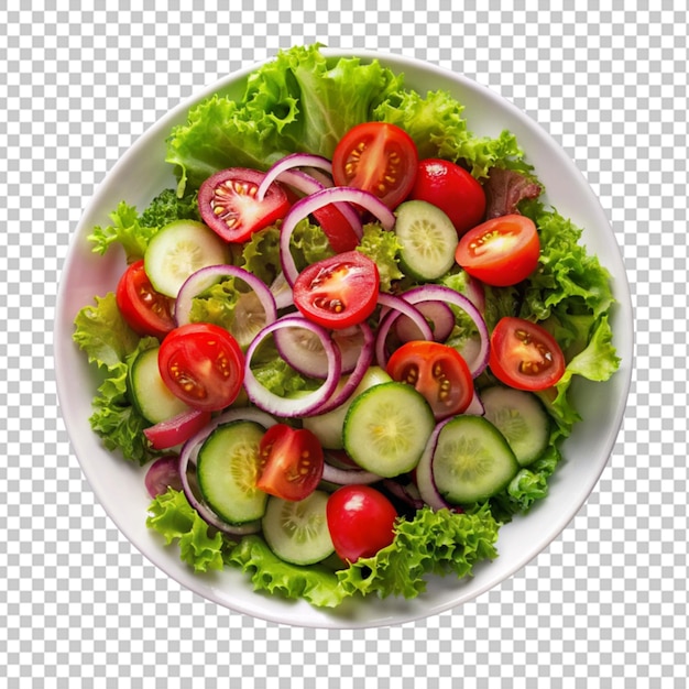 PSD salad from tomatoes cucumber red onions and lettu transparent background