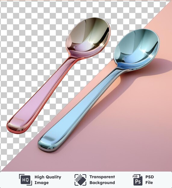 PSD salad servers silver and blue spoons on a pink background