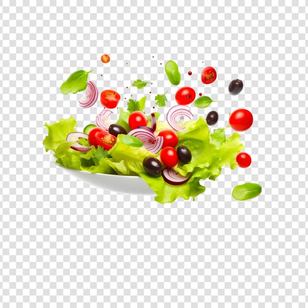 PSD salad with fresh vegetable olives tomatoes onion cheese feta and olive oil on transparent background