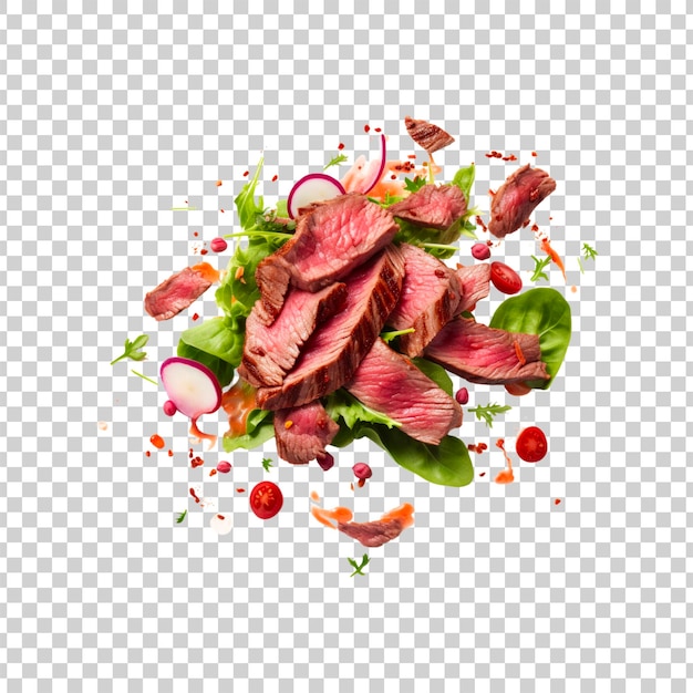 PSD salad with meat and vegetables on a transparent background