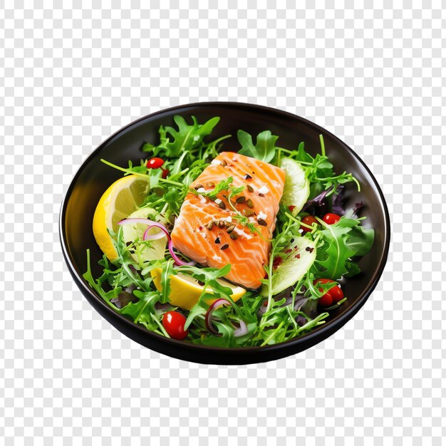 PSD a salad with salmon and greens and herbs