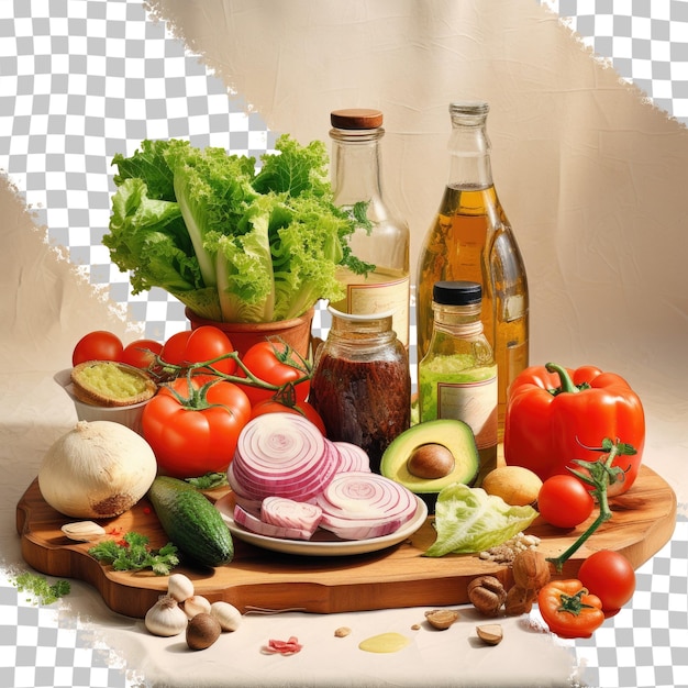 PSD salade-items gerangschikt op een transparante achtergrond die de stilte vastleggen