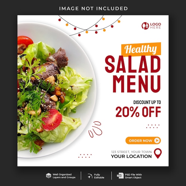 Salademenu social media-promotie en instagram-postsjabloon