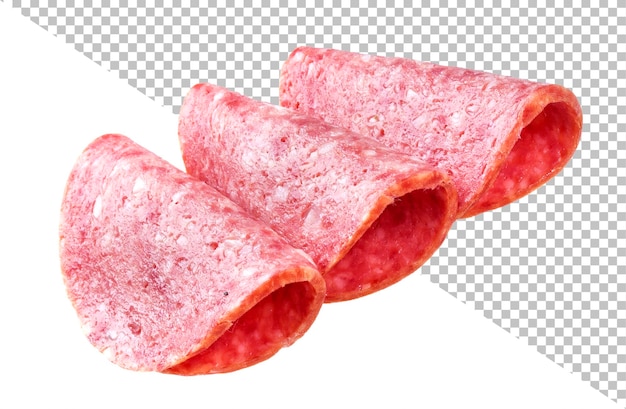 Salami sausage slices ham isolated on white background, with clipping path