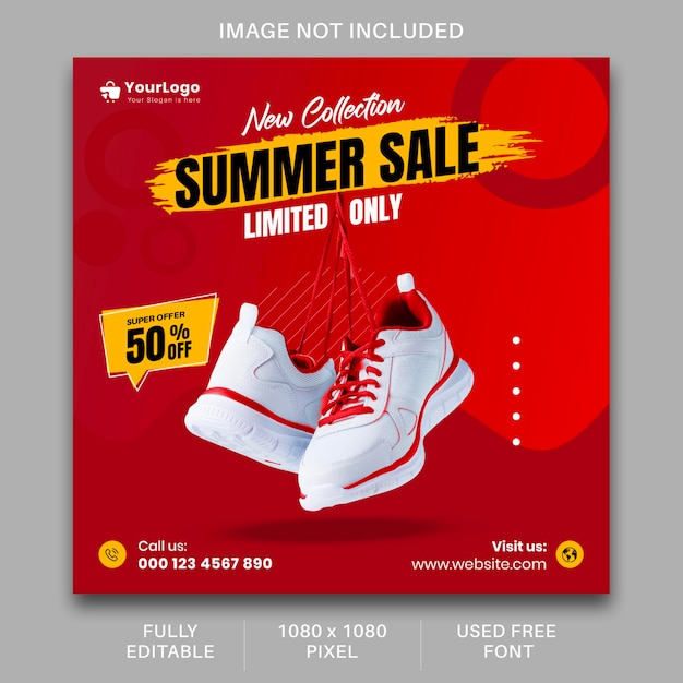 Sale Banner Social media post Instagram template green background white shoe red ribbon black friday