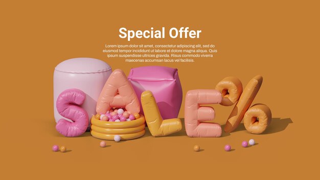 PSD sale banner template with 3d inflatable sale letter