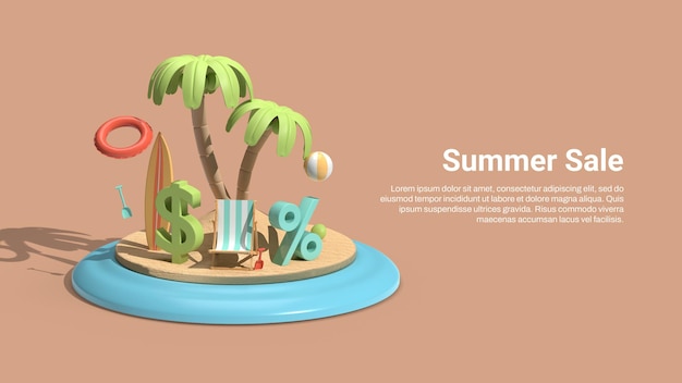 Sale banner template with 3d island and summer property 