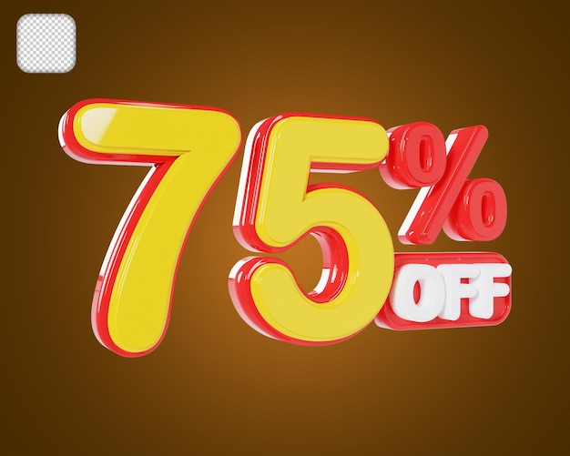 sale discount 75 percent off 3d illustration