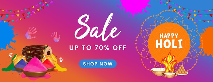 PSD sale offer banner for happy holi festival with celebration background design