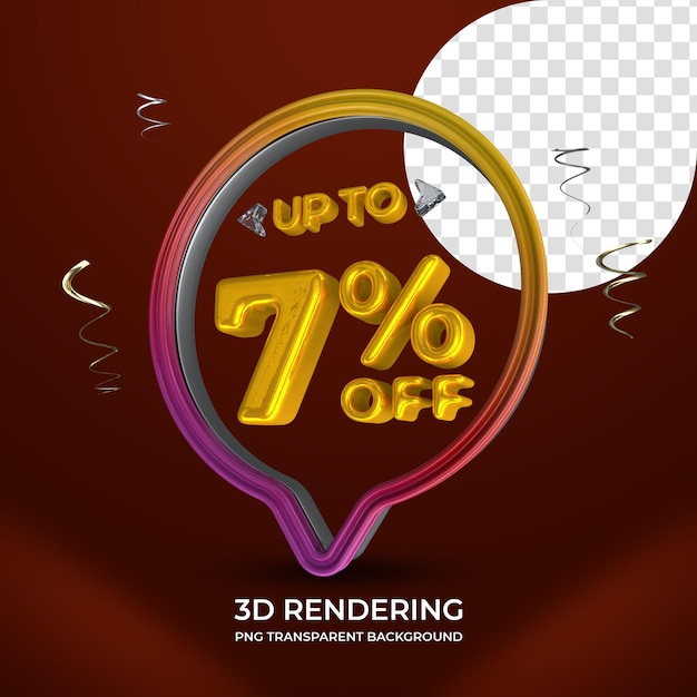 판매 프로모션 7% 할인 3d 렌더링 격리된 투명 배경