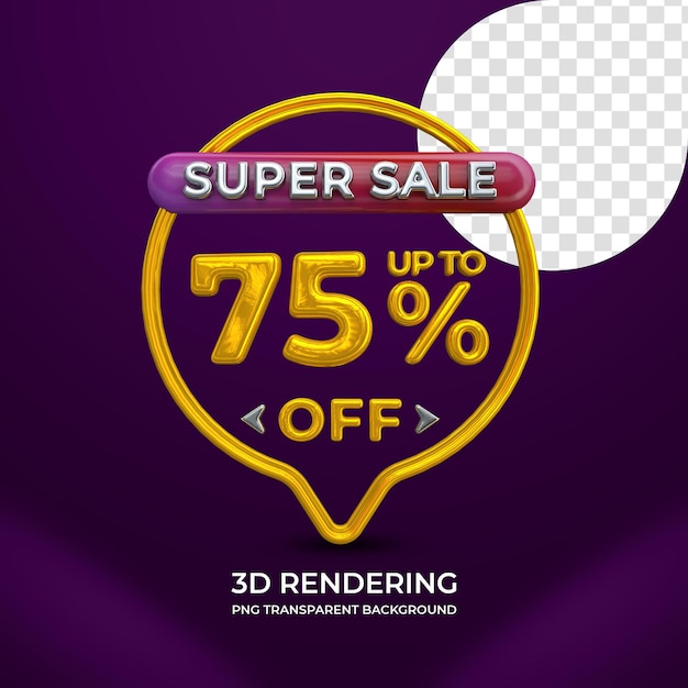 Sale promotion 75 percent off 3d rendering isolated transparent background