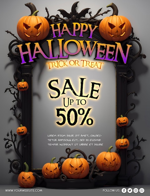 PSD poster o banner di promozione della vendita con zucca di halloween