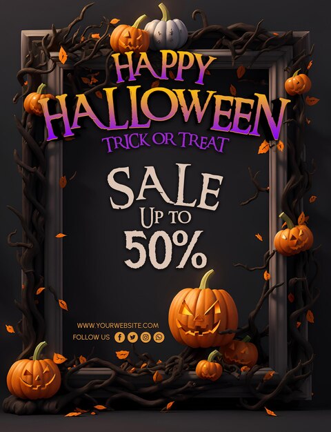 PSD poster o banner di promozione della vendita con zucca di halloween