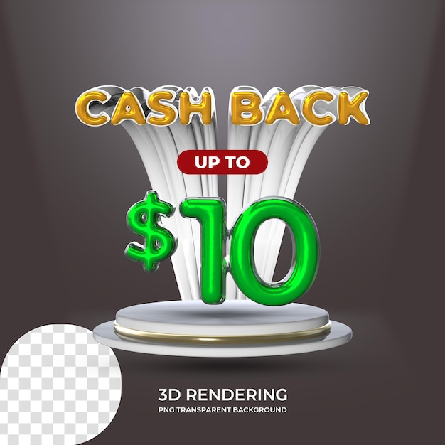 Sale promotion poster template cash back 10 dollar 3d rendering