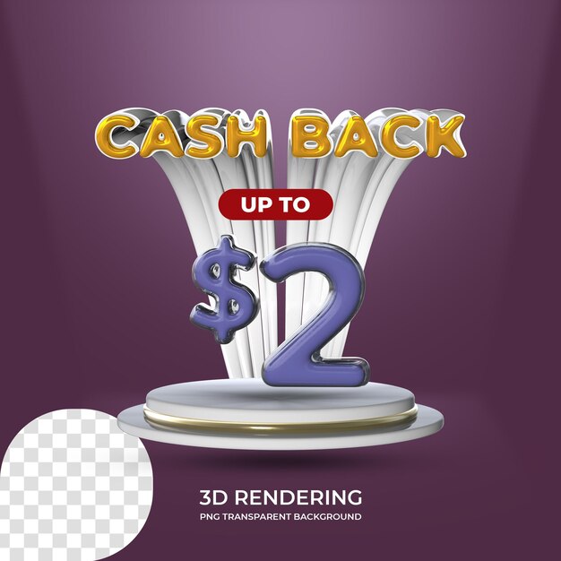 Modello di poster di promozione di vendita cash back 2 dollari rendering 3d