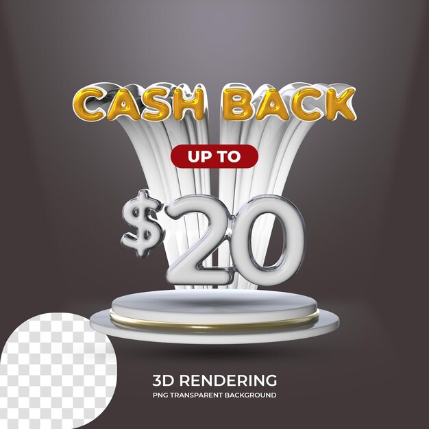 Sale promotion poster template cash back 20 dollar 3d rendering