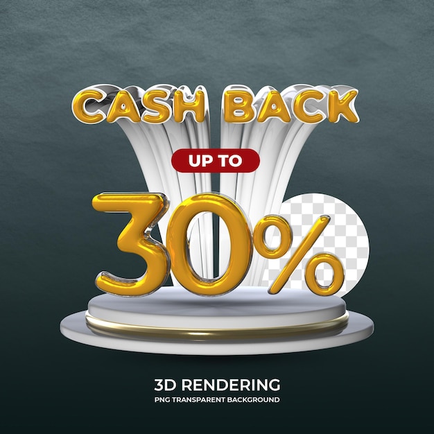 Modello di poster di promozione vendita cash back 30 percento di rendering 3d