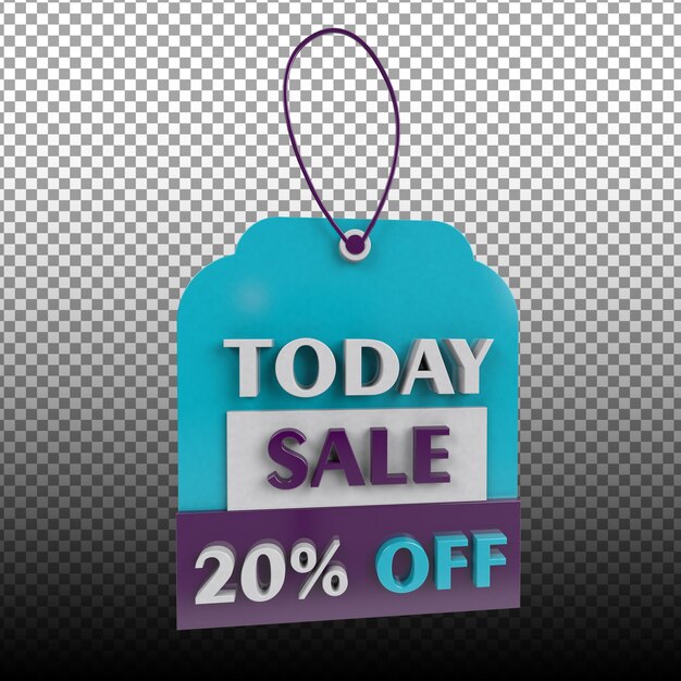 PSD sale tag 3d rendered illustration 20 off