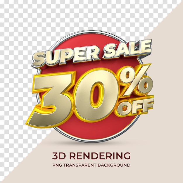 Sale tag discount 30 percent 3d rendering isolated transparent background