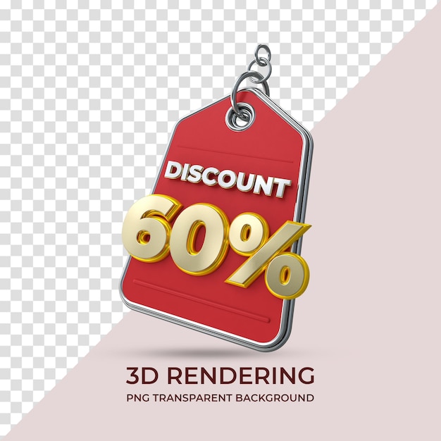 Vendita tag sconto 60% 3d rendering isolato sfondo trasparente