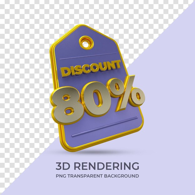 Sconto tag vendita 80 percento 3d rendering isolato sfondo trasparente