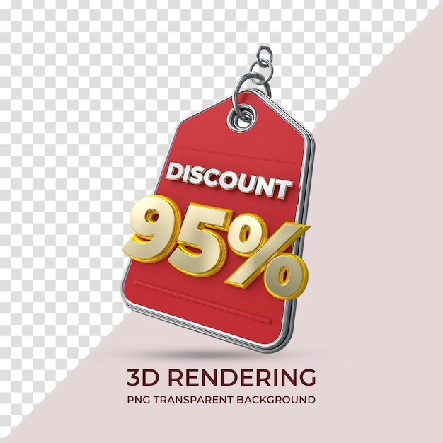 Sale tag discount 95 percent 3d rendering isolated transparent background