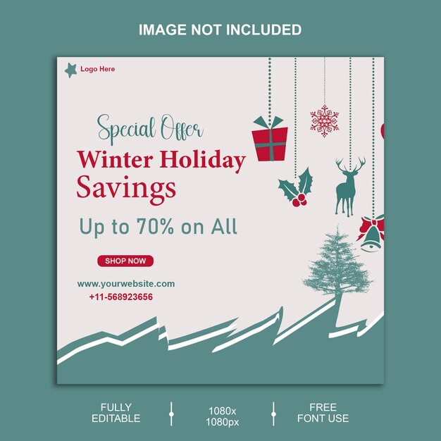 PSD 겨울과 크리스마스 판매를 위한 소셜 미디어 판매 배너