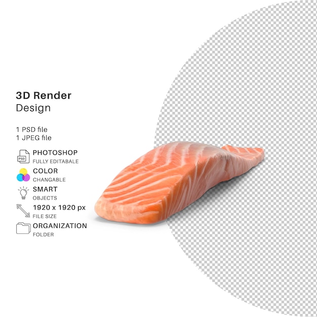 PSD rendering 3d di pesce salmone