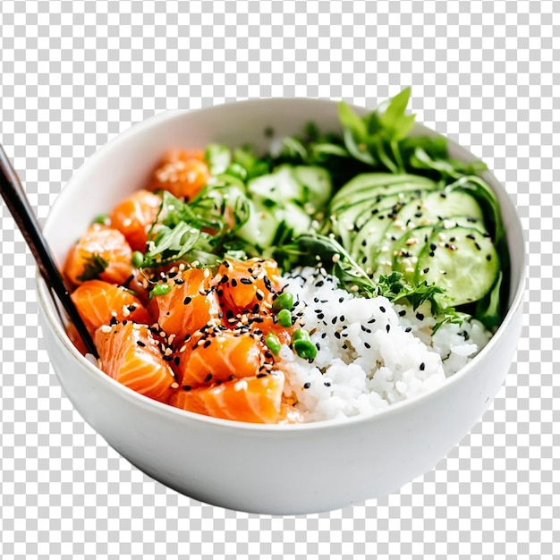 Salmon poke bowl Isolated on white background