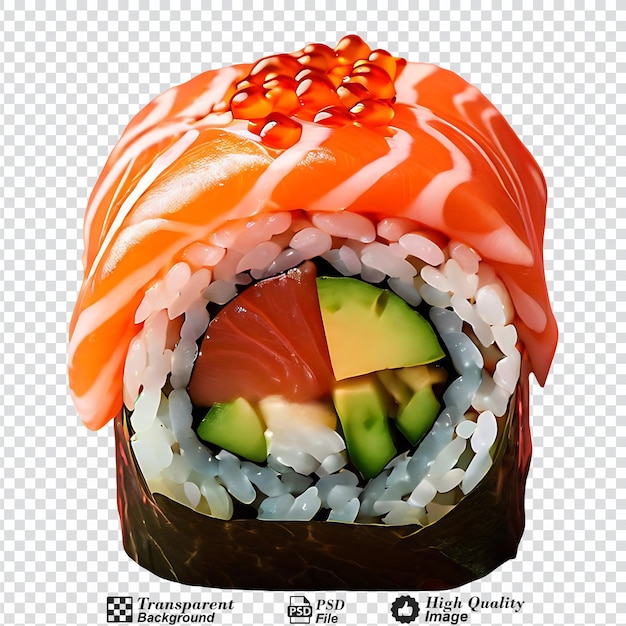 Salmon sushi roll isolated on transparent background