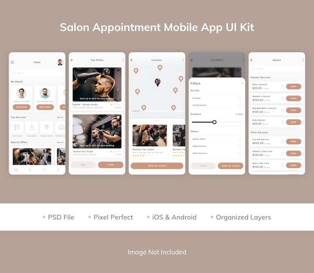 PSD salon afspraak mobiele app ui kit