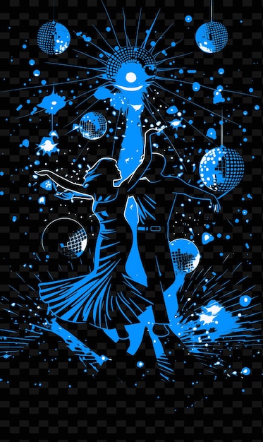 PSD salsa dancers performing in a nightclub with disco balls and illustration music poster designs