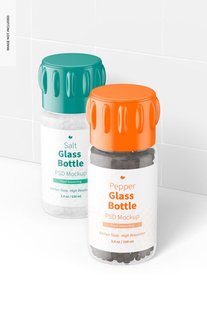 Salt and pepper glass bottles mockup