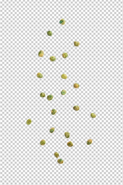 Salted green peas falling isolated