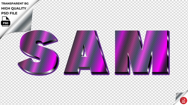 Sam typography purple light text metalic psd transparent