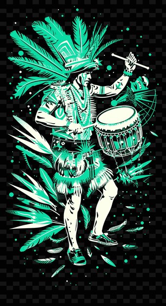 PSD samba reggae drummer in un carnevale salvadoriano con piume illustrazione poster musicali