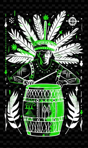 samba reggae drummer in a salvadoran carnival with feathers illustration music poster designs