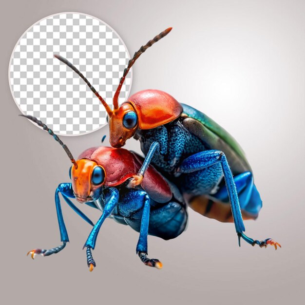 PSD samiec i samica chrząszcza nosorożca na przezroczystym tle