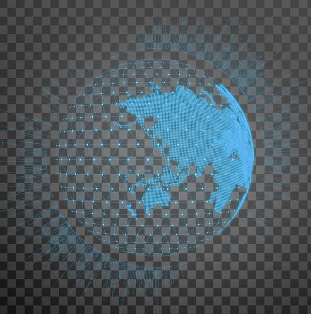Sammensætningen af verdenskortpunkter og linjer repræsenterer global netværksforbindelse big data