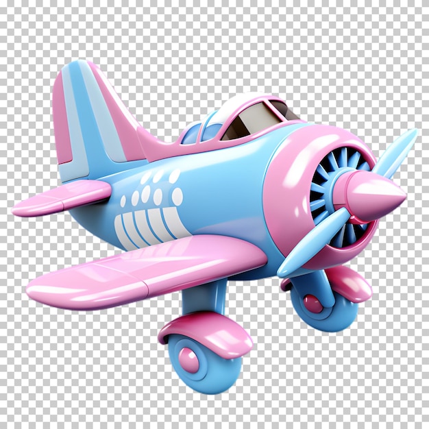 PSD samolot kreskówki niebiesko-różowy izolowany na przezroczystym tle