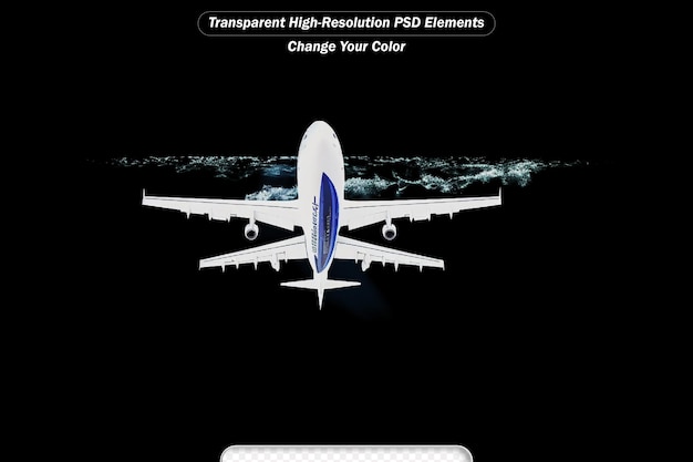 PSD samolot odizolowany na czarnym renderingu